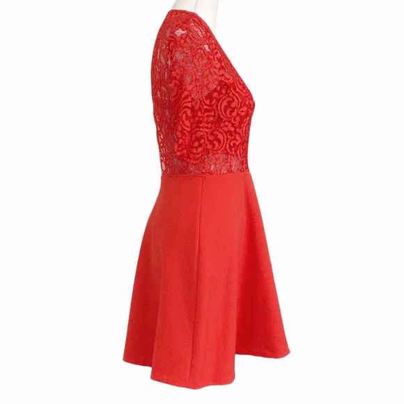ZARA RED LACE CUT OUT SHORT SLEEVE SKATER MINI DRESS - M - Picture 3 of 12